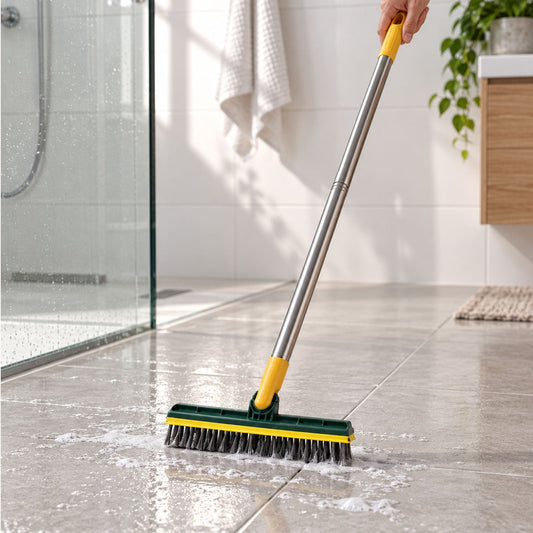 2 In 1 Floor Cleaning Brush With Water Scraper And Metal Handle For Bathroom Use