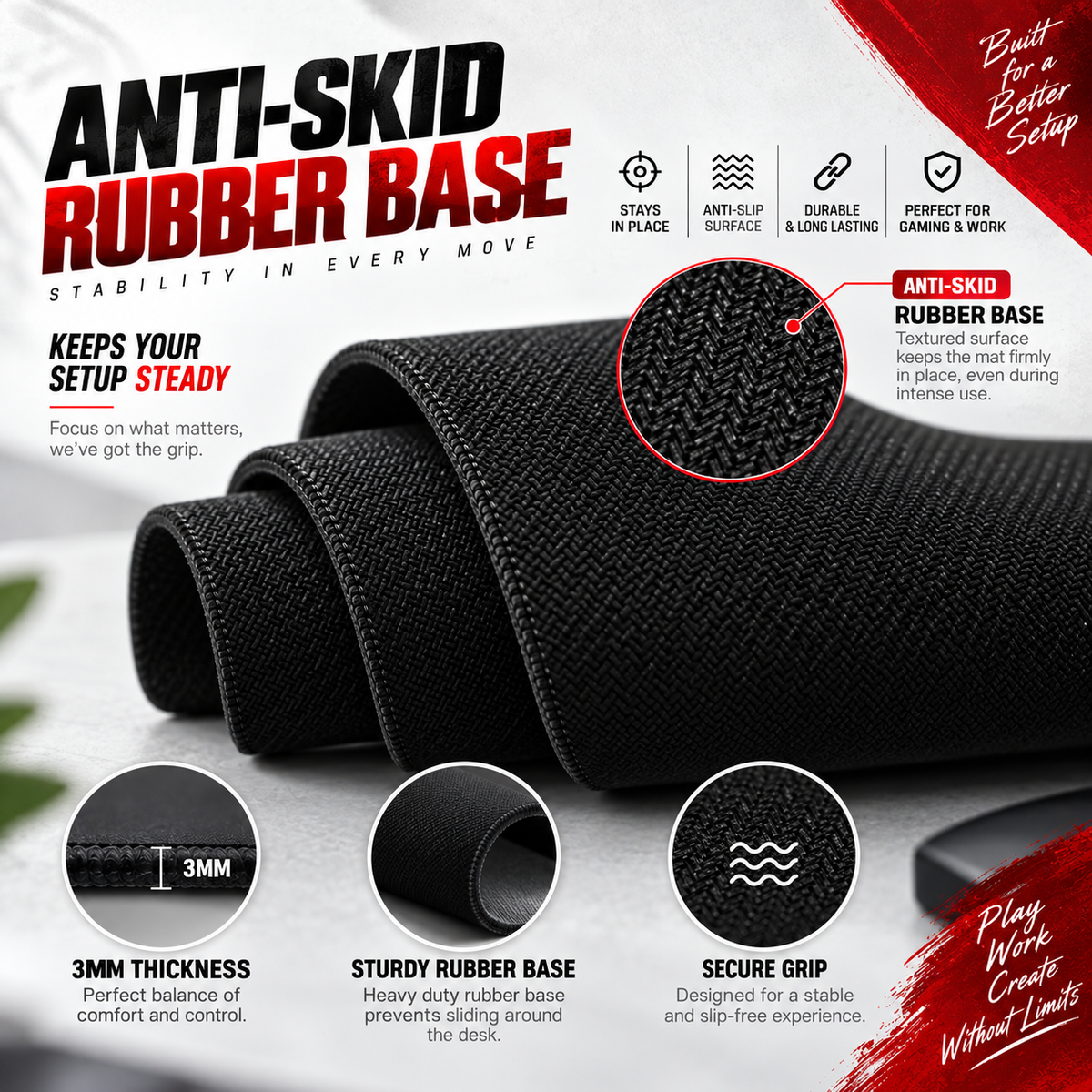 Premium Gaming Mouse Pad – XXL Desk Mat | Anti-Skid Rubber Base