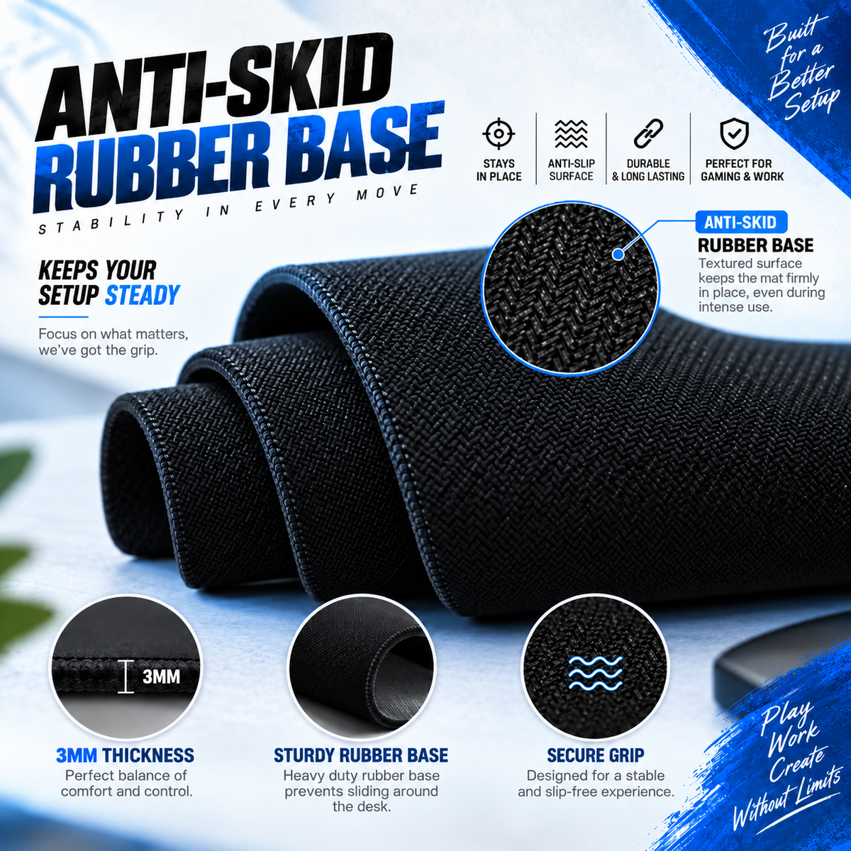 Blue Honeycomb Gaming Mouse Pad – XXL Desk Mat | Anti-Skid Rubber Base