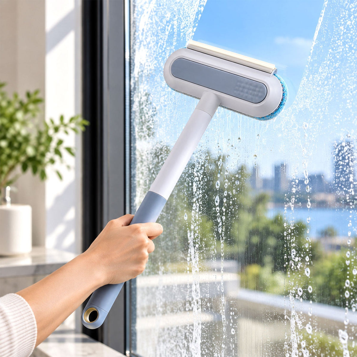 Multifunctional Window Cleaning Brush With Wiper Edge And Detail Brush (1 Pc)