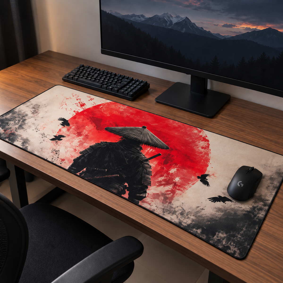 Japanese Samurai Gaming Mouse Pad – XXL Desk Mat | Anti-Skid Rubber Base