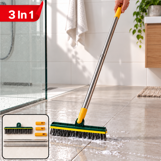 3 In 1 Floor Cleaning Brush With Water Scraper And Metal Handle For Bathroom Use