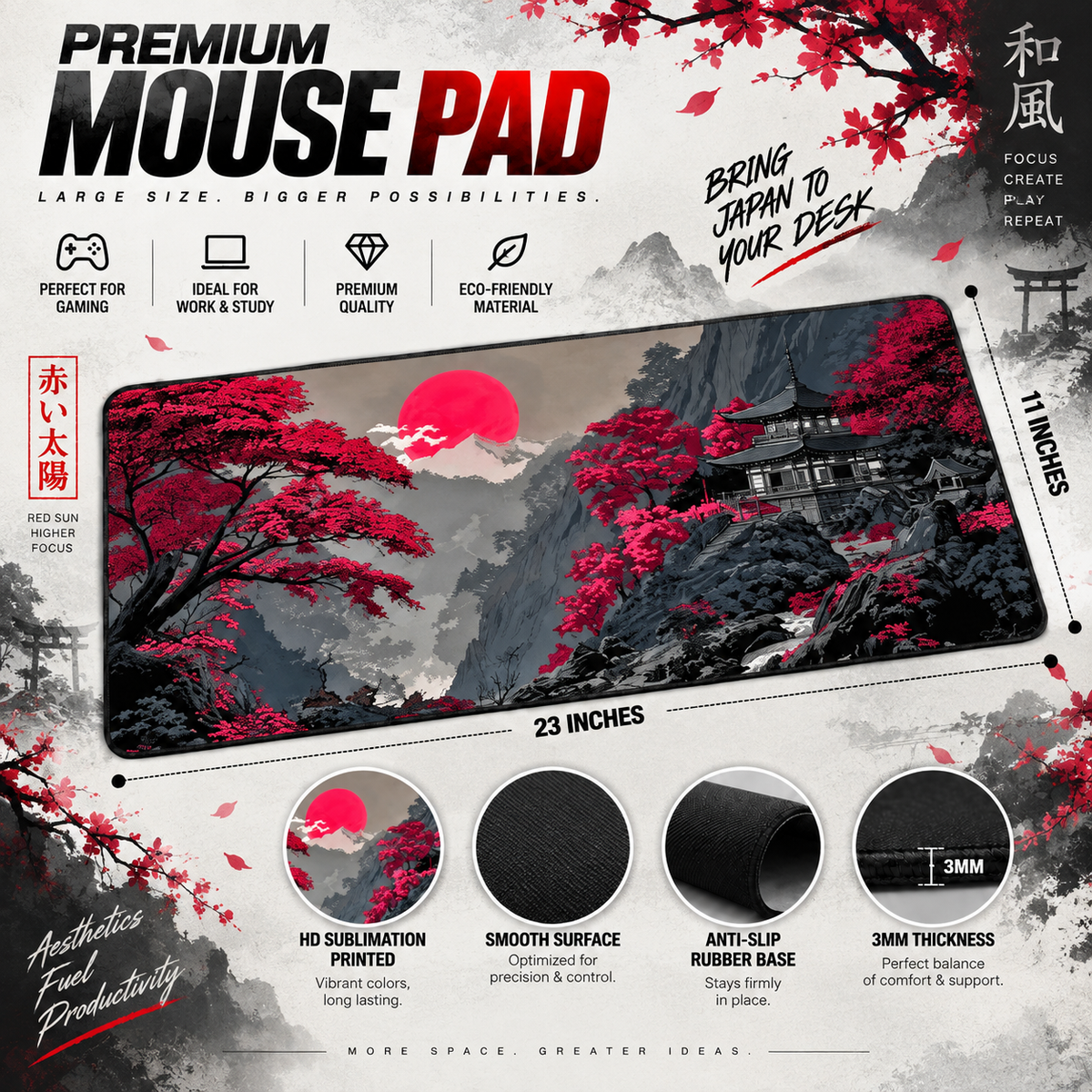 Japanese Sakura Landscape Gaming Mouse Pad – XXL Desk Mat | Anti-Skid Rubber Base