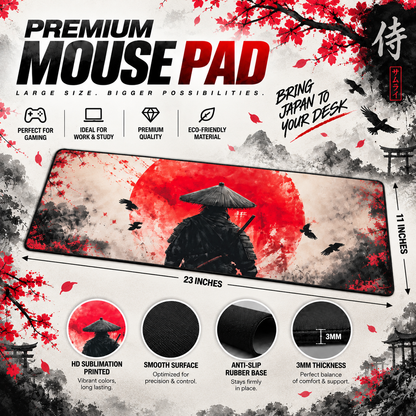 Japanese Samurai Gaming Mouse Pad – XXL Desk Mat | Anti-Skid Rubber Base