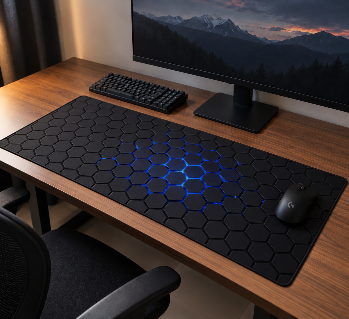 Blue Honeycomb Gaming Mouse Pad – XXL Desk Mat | Anti-Skid Rubber Base