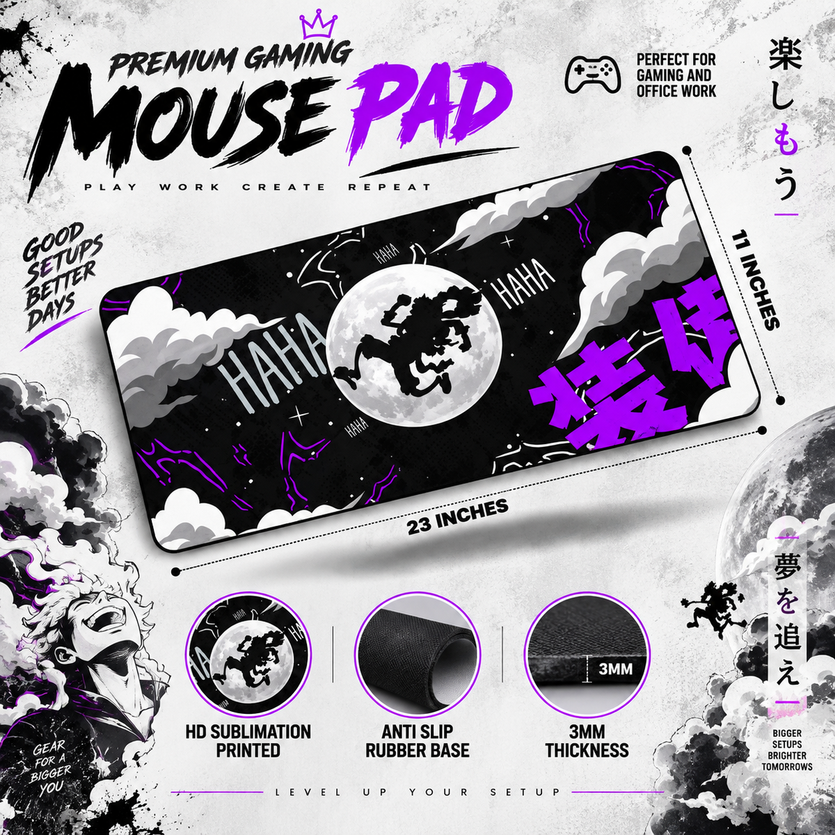 One Piece Inspired Gaming Mouse Pad – XXL Desk Mat | 3mm Anti-Skid Base