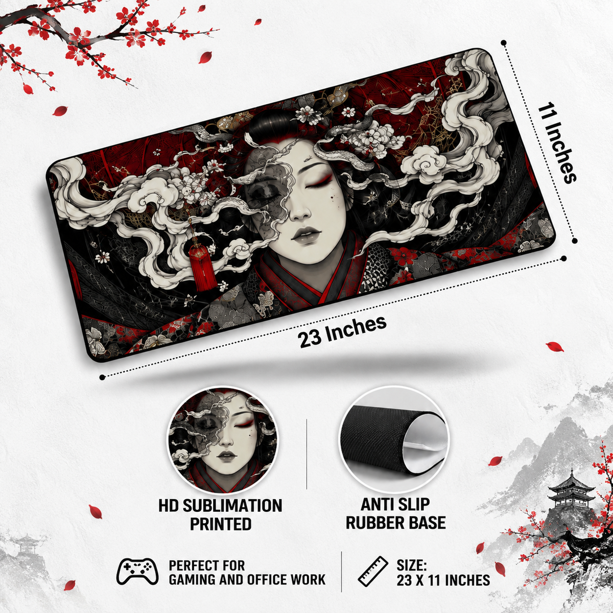 Japanese Style XXL Gaming Mouse Pad – Anti-Skid Rubber Base